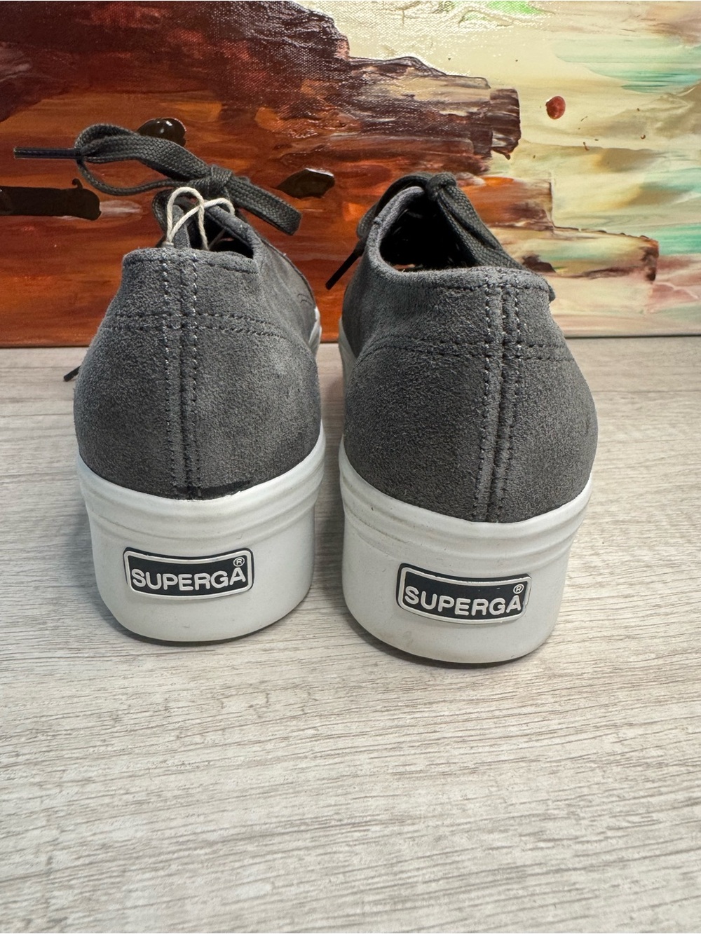 Superga Gray Suede Platform Lace-Up Sneakers Size 5 - Picture 7 of 9